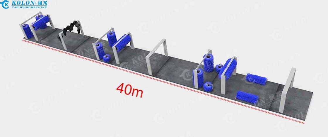 Lavadora de coches de túnel de 15 cepillos con 15 cepillos Cuadro de acero galvanizado y cepillos de tacto suave para larga duración longitud 40000mm